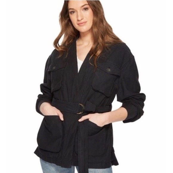 Free People Jackets & Blazers - Free People black‎ Cotton Utility Belted Jacket Womens XS Lightweight